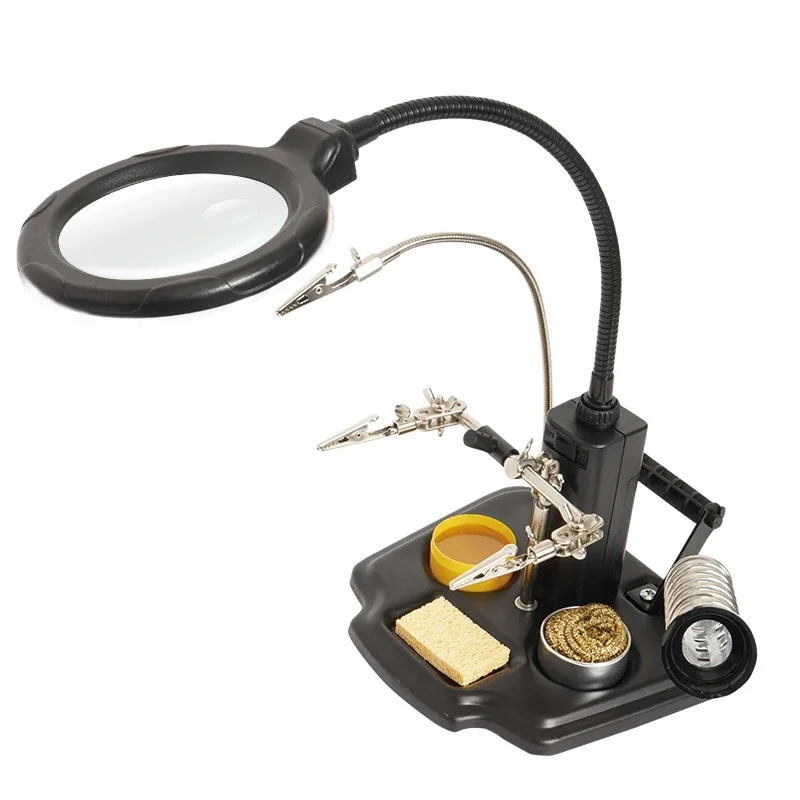 

16 LED Light Magnifying Glass Welding Holder With Soldering Auxiliary Clips 2.5X Magnifier For PCB Soldering Desoldering Work