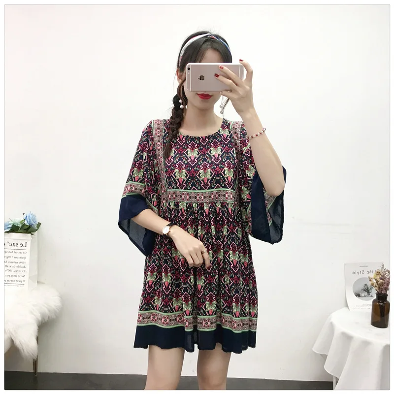 

Vacation Travel Seaside Beach Dress Summer Hot Models Loose Fit Round Neck Fly Sleeve Short Sleeve