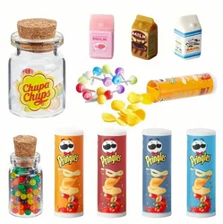 Miniature Dollhouse Snack Set: Potato Chips, Bottle, and Lollipop Jar for Kitchen Decor Accessories (Per set)