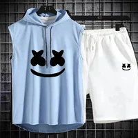 Ensemble deux pièces de marque d'été pour hommes, t-shirt et Short décontractés, costume de sport pour hommes, mode, survêtement à manches courtes, T-shirt à capuche 2