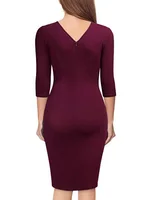 Office Lady Spring Dress V Neck Short Sleeve Dresses Women Pleat Bodycon Robe Vestido - Image 4