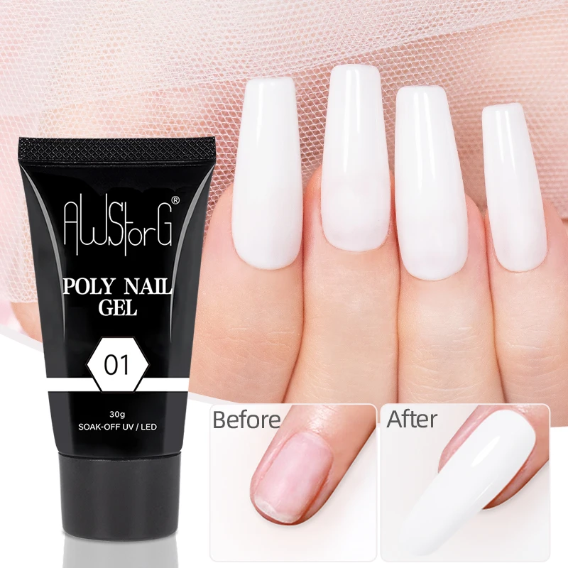 Nail Gel Polish AWStorG 30g Nail Extension Gel Soak Off UV LED Acrylic Crystal White Clear Nude Gel Nail Polish UV Polish