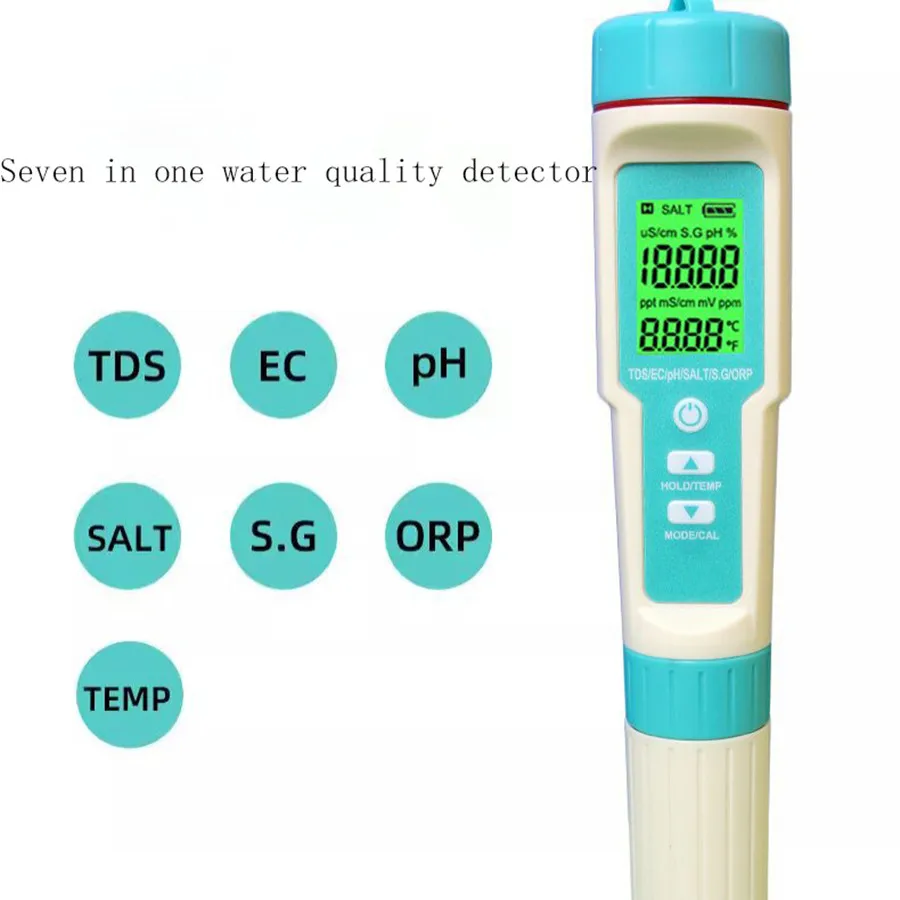 7 in 1 PH/TDS/EC/ORP/S.G/Salinity/Temp Meter ATC PH Tester Aquariums Water Household Drinking water quality tester ph meter