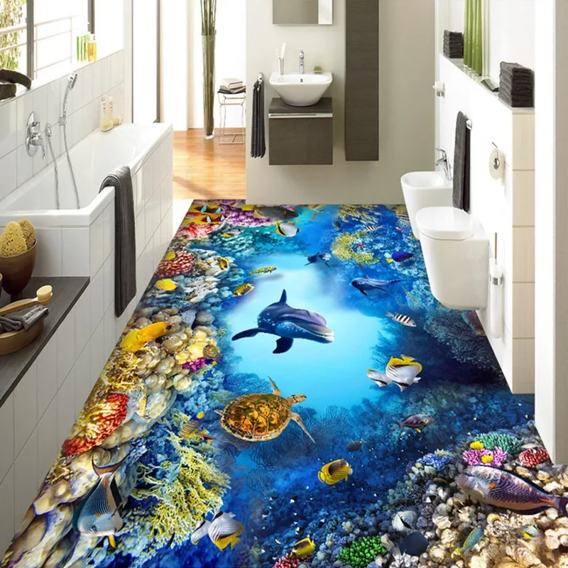 Custom 3D Photo Wallpaper Underwater World Stereoscopic Floor Mural PVC Self-adhesive Bathroom Wear Non-slip Thickened Wallpaper 10 sheets photo corners self adhesive stickers photo mounting paper corner stickers for diy scrapbook albums