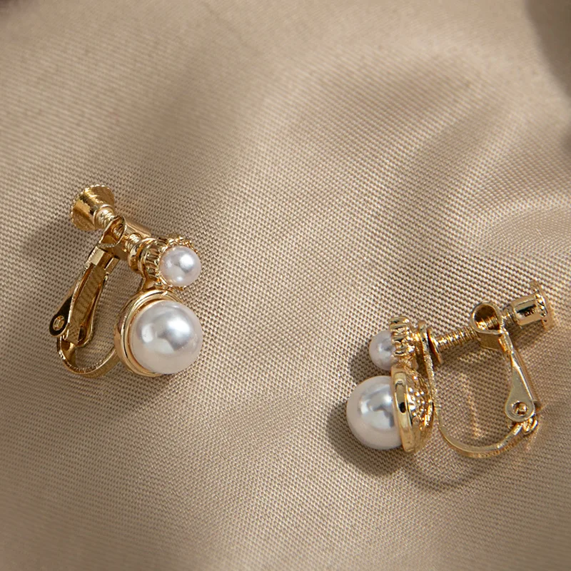 trendy male earrings GRACE JUN Korean Design Simulated Pearl Screw Clip on Earrings Non Pierced Baroque Rhinestone Ear Clip Women's Jewelry Wholesale trendy traditional earrings Trendy Earrings