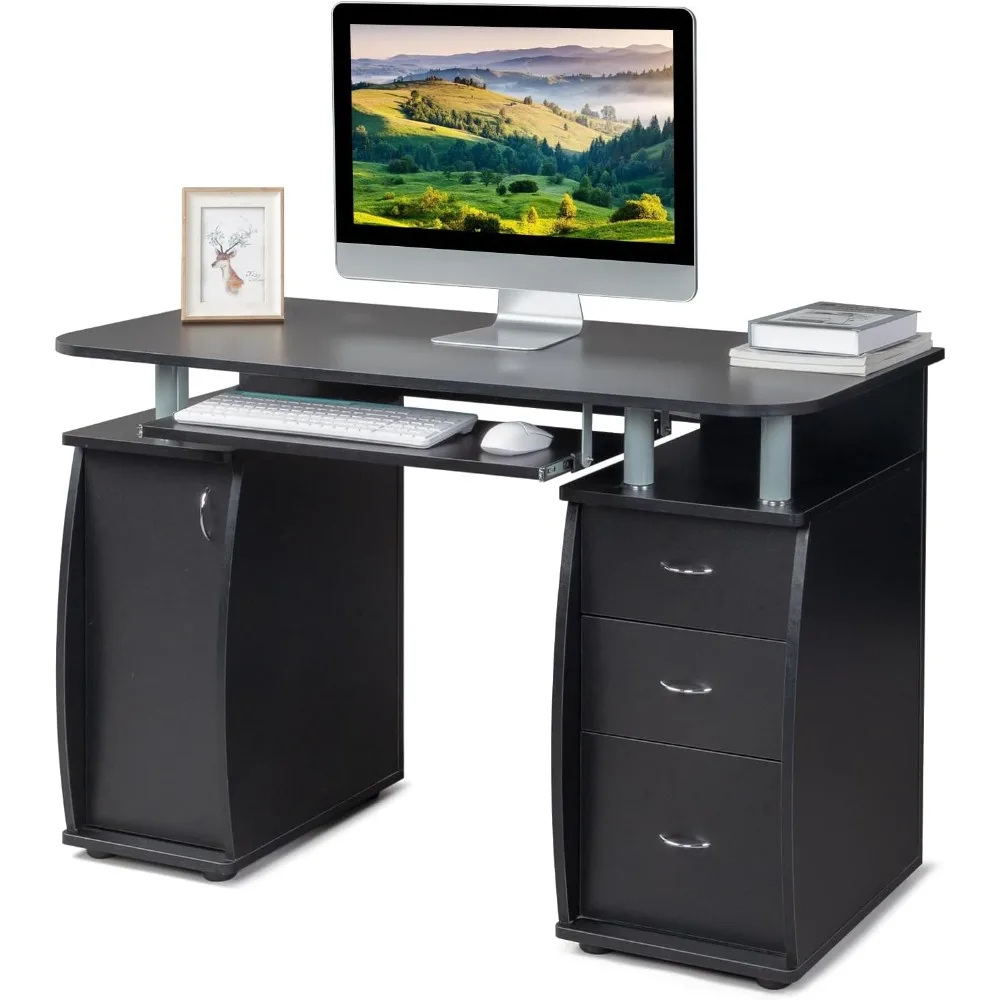 Computer Desk with Drawers & Storage Cabinet, Small Office Desk PC Laptop Workstation for Home, Studio, Office 3