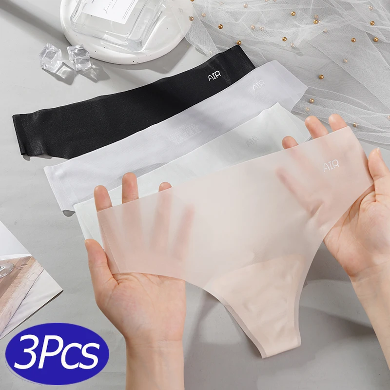 Women Panties 3Pcs Transparent Thong Ultra-thin Seamless Low-rise Quick Drying