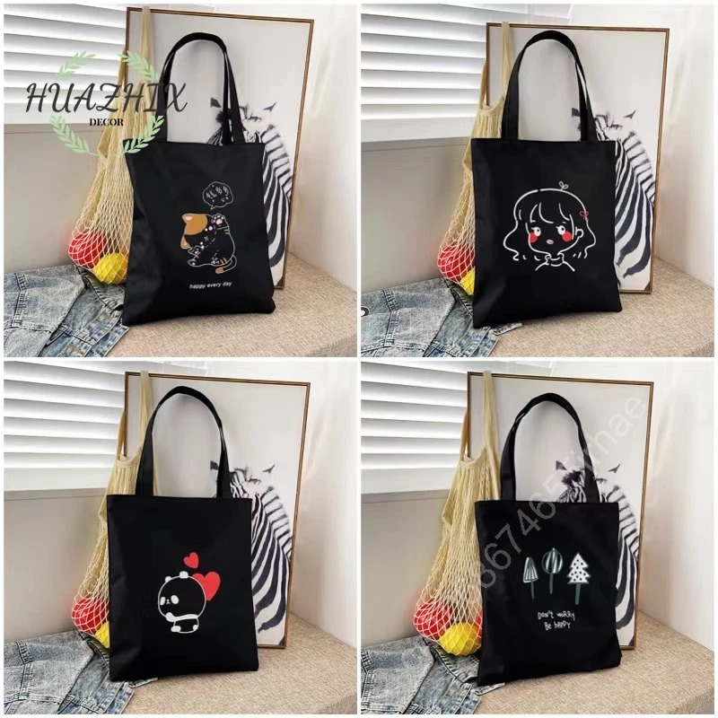 

Cartoon Animal Shoulder Bags Large Capacity Concise Style Canvas Tote for Women Girl Shopping Storage Bag Foldable Print Handbag