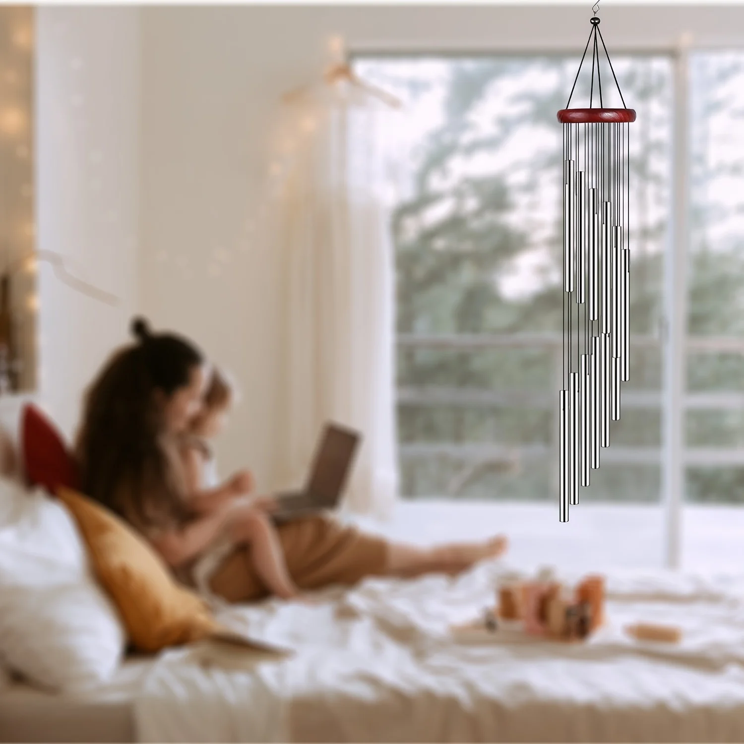 1pcs Antique 12-tube Metal Iron Aluminum Tube Rotating Wind Chime Outdoor Courtyard Music Decoration Family Gift