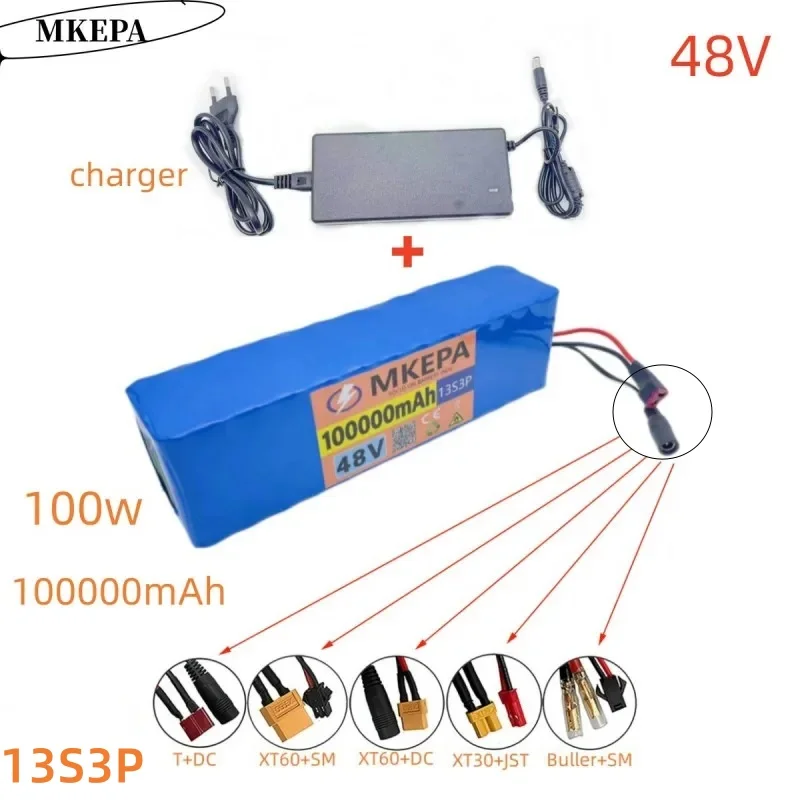 

13S3P 48V 100000mAh lithium-ion battery pack, suitable for 54.6V electric bicycle with 1000W BMS and Kick scooter. charger