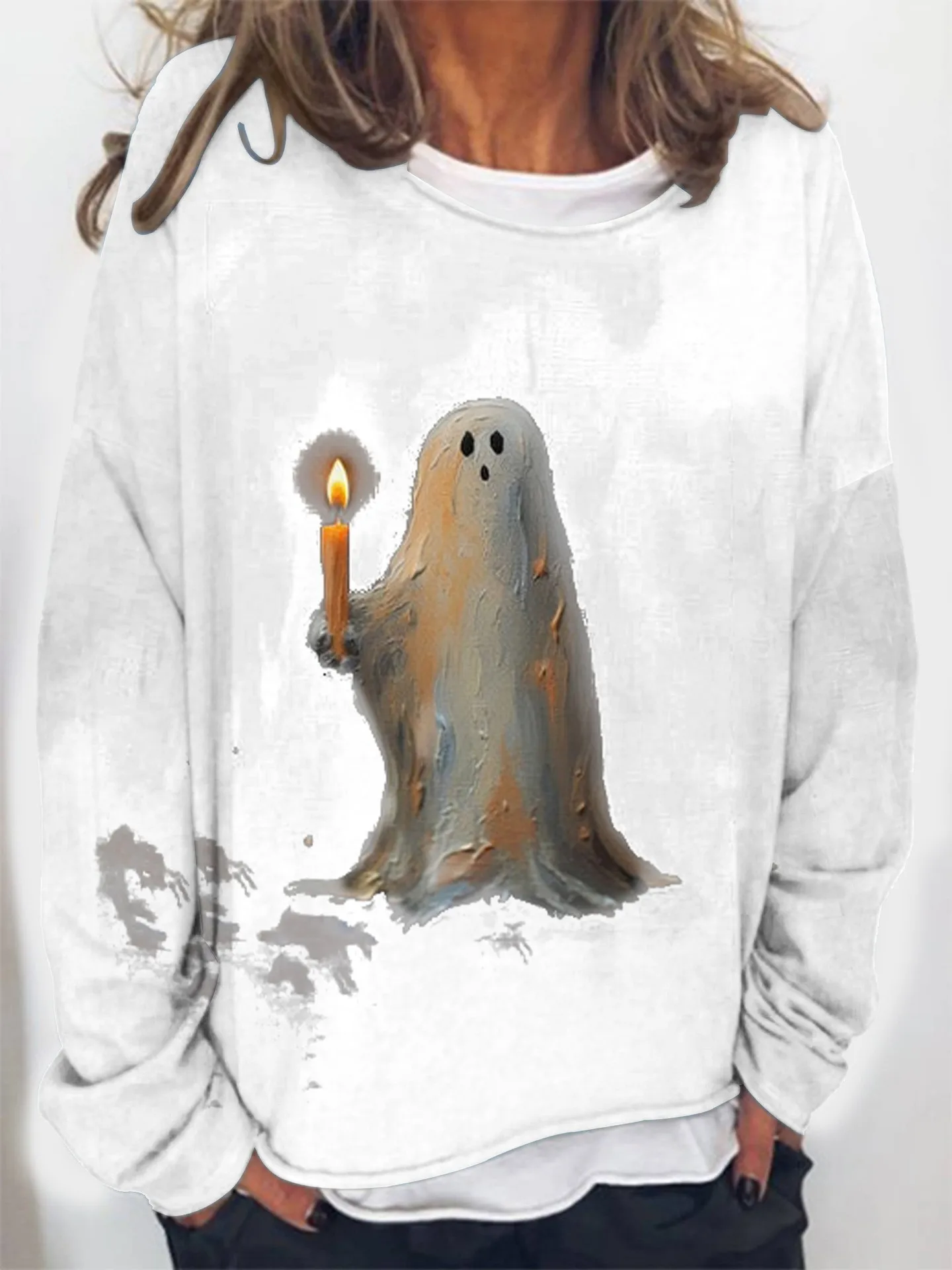 

Autumn and Winter Women's Retro American Halloween Printed Hoodie Round Neck Sweater Korean Version Casual Gothic Hoodie