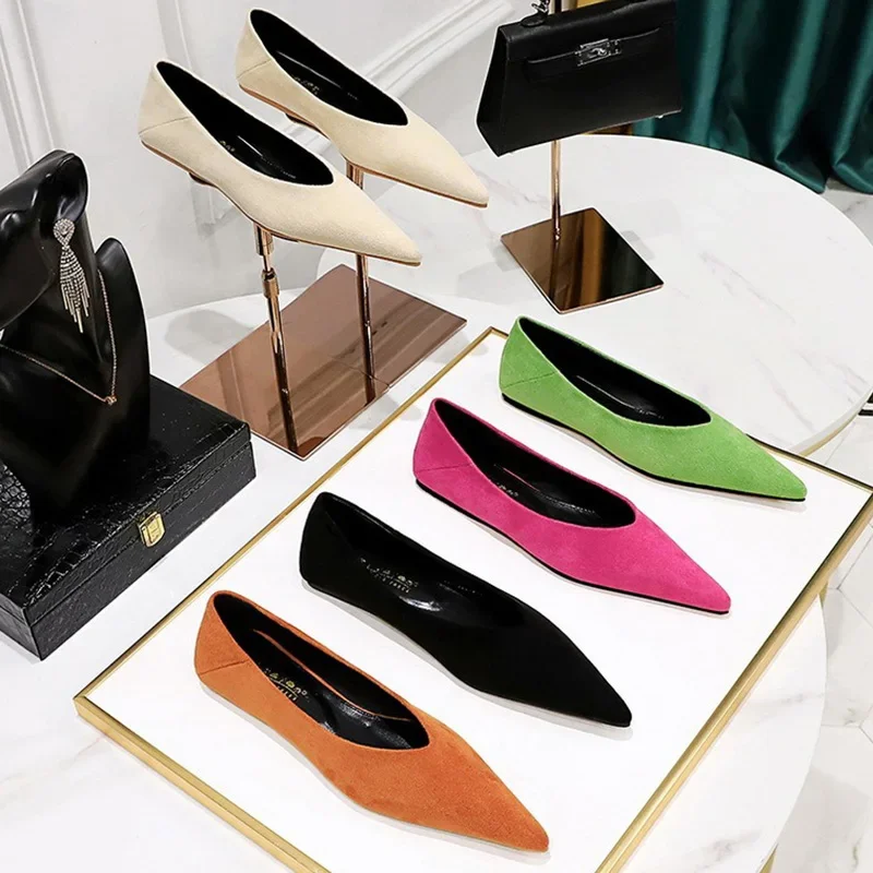 Women 0.5cm Low Heels Leisure Outside Flats Female Fashion Suede Surface Low Heels Lady Sexy Evening Party Slip On Flat Shoes 2