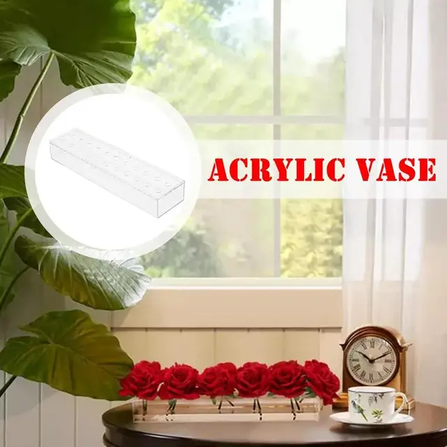 Akril Váza 15,7 Hüvelykes Virág Téglalap Alakú 22 Lyuk Virágdoboz Dekoratív Középpontja Virágrendezés Otthon - Image 5