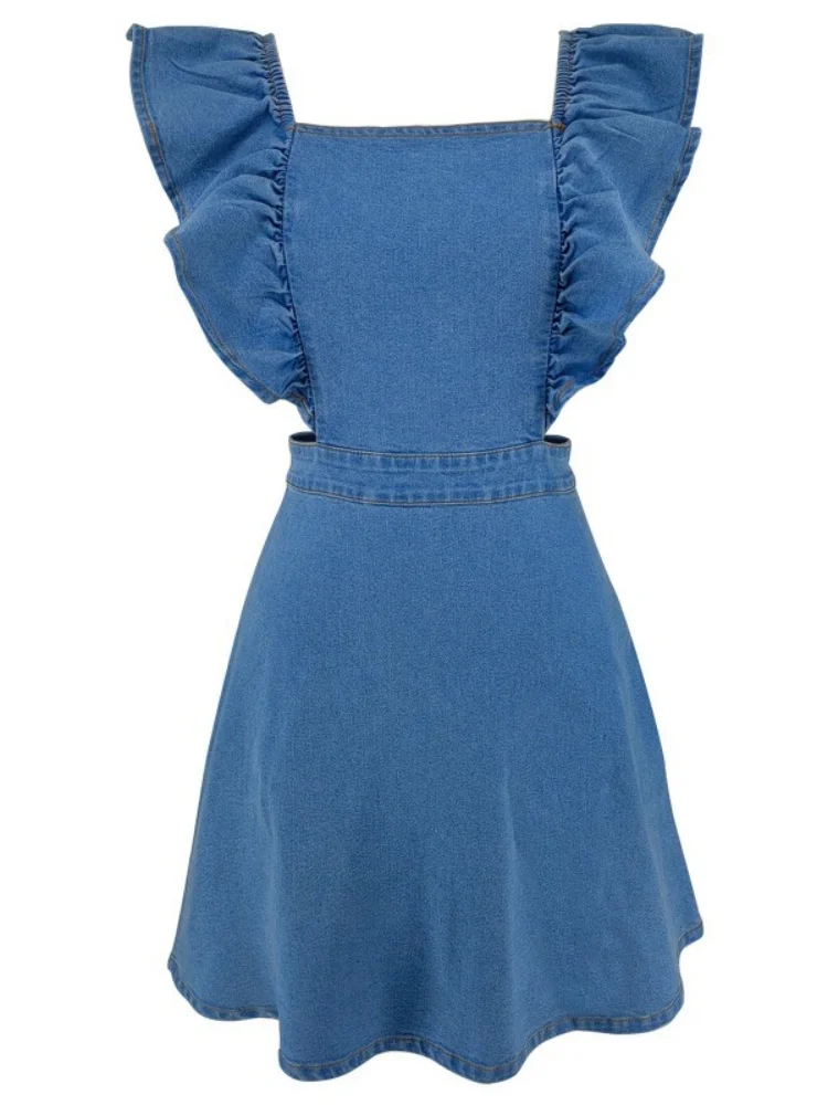 Wmstar Denim Dresses for Women  Wholesale Elegant Bodycon Sexy Zipper Back Hollow Out Side Fashion Streetwear Mini Dress 2025