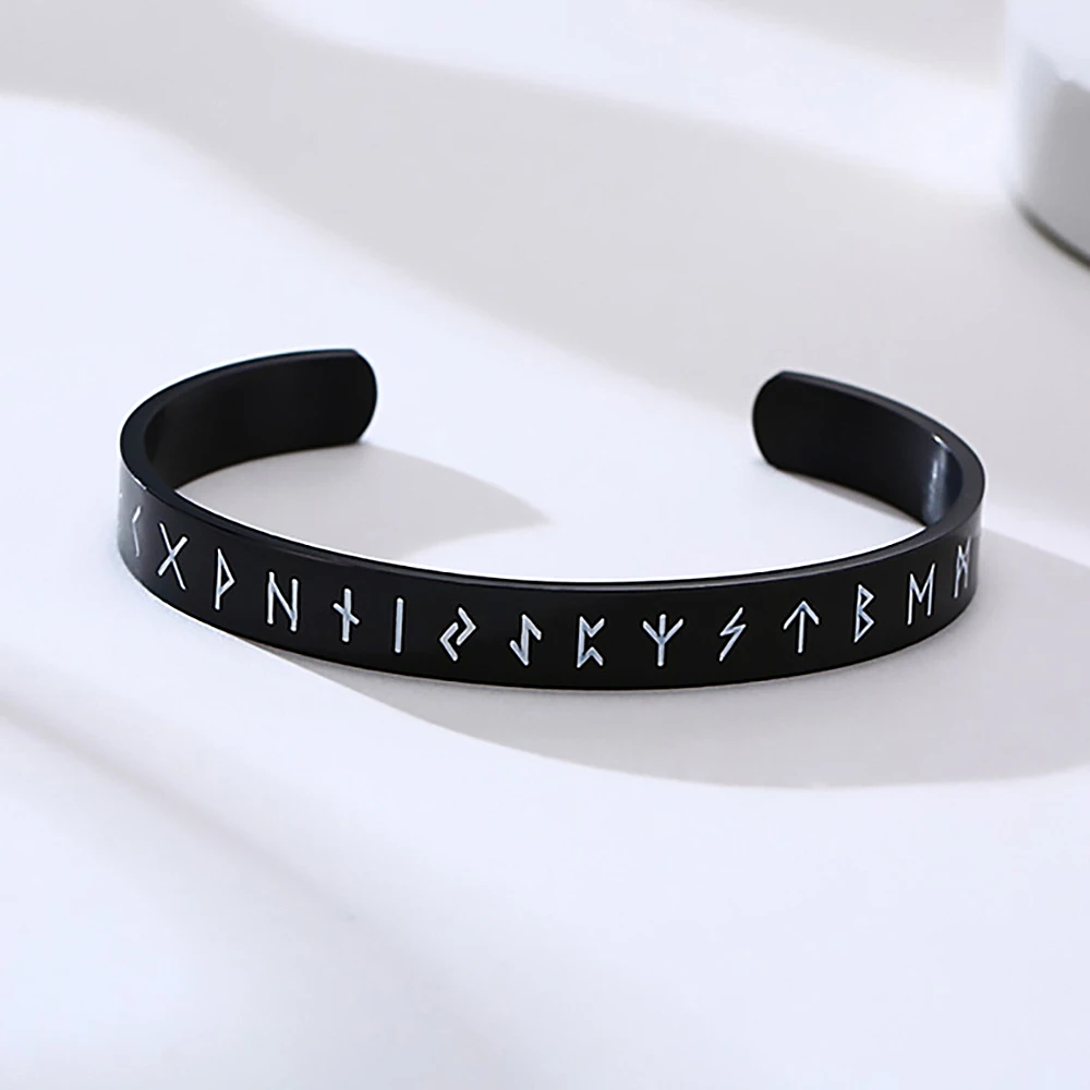 Bracciale da uomo in pelle e acciaio al titanio con motivo vichingo vintage – Bracciale in stile nordico norreno per uomo