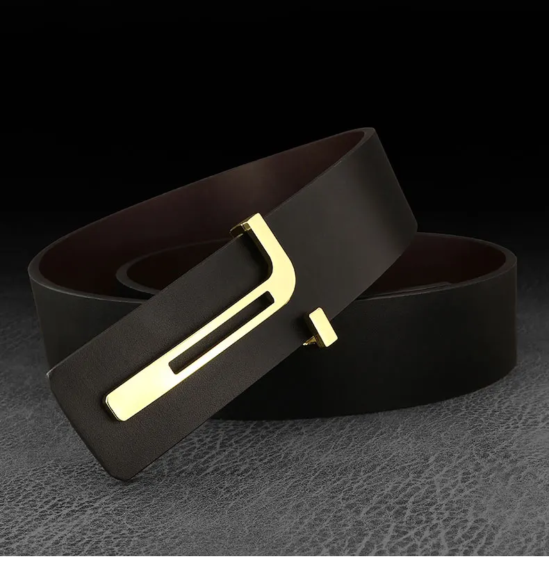 High Quality Casual T Letter Belt Men Leather Smooth Buckle Fashion Personality Belt Young Men Casual Cowhide Ceinture Homme