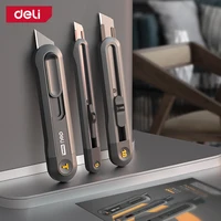Deli Snap-off Utility Knife Mini Retractable Box Cutters 9mm 18mm High Carbon Steel Blades Auto Lock Office Home Use Hand Tool 1