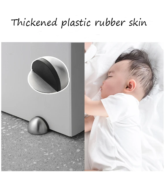 Stainless Steel 304 Half Moon Floor Mounted Nail-free Door Stops anti-collision Hidden non punched stickers oval solid door kit