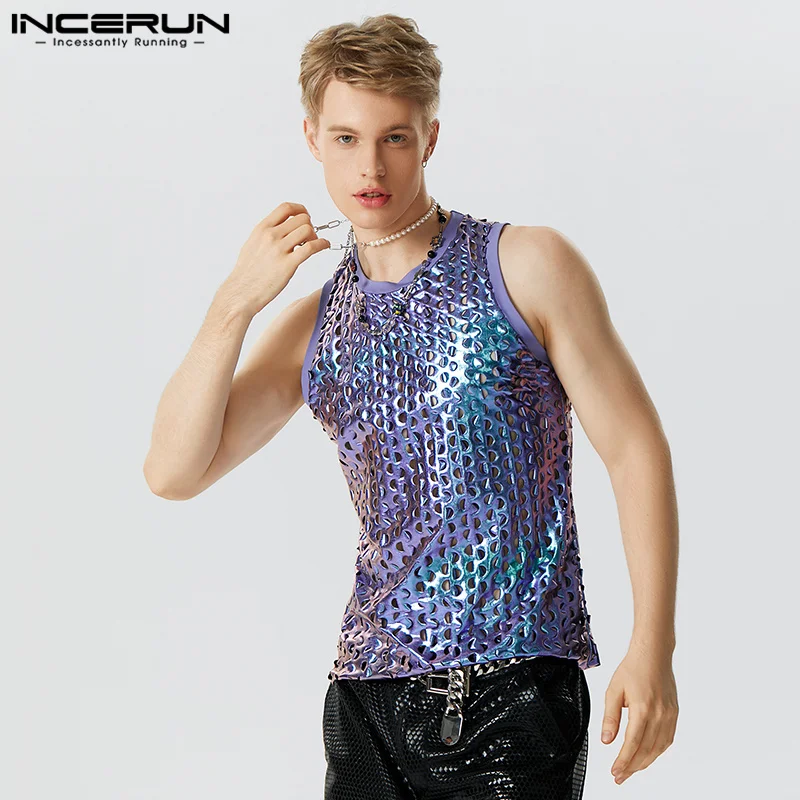 Gay Clothing Style|men's Sleeveless Sparkling Tank Top