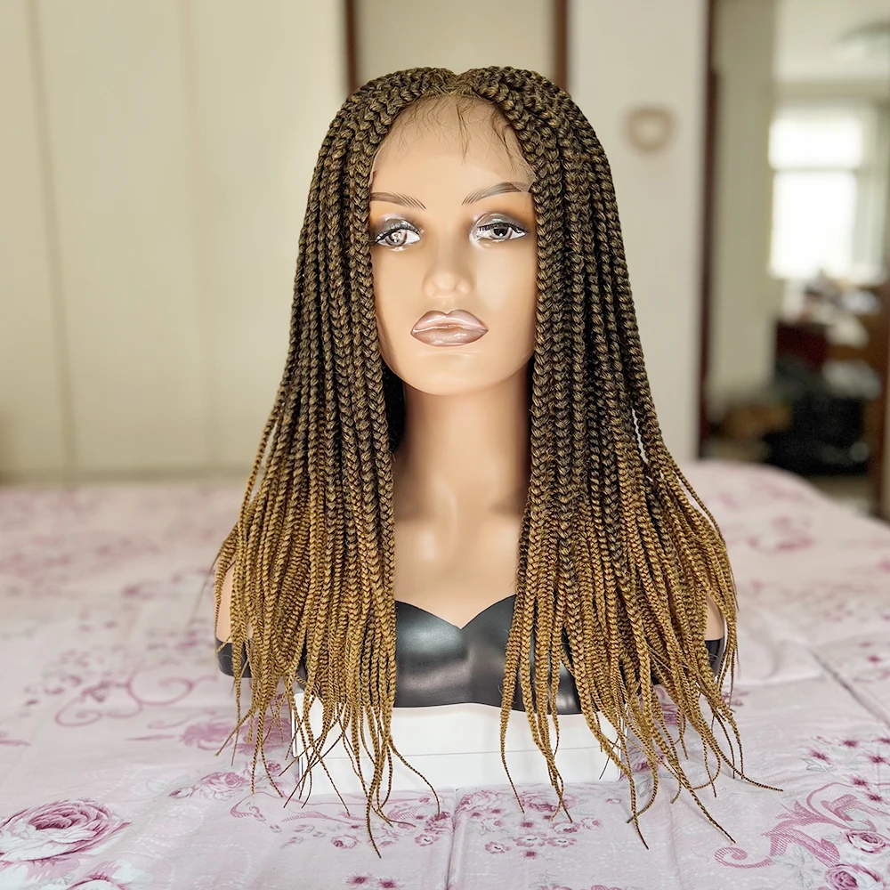 Short 20 30 Inch Braided Wigs For Black Women Ombre Color Crochet Box Braided Lace Front Wig African Synthetic Braiding Hair Wig