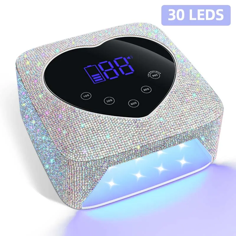 Rechargeable UV LED Nail Lamp 72W Cordless UV Light for Nails With Rhinestone Heart Shaped Manicure Pedicure Machine Nail Tools