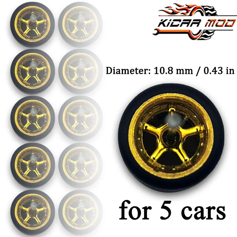 1/64 Scale Diecast Car Wheel Set with Fixed Rubber Tires - Five-Spoke Design (25-Piece)