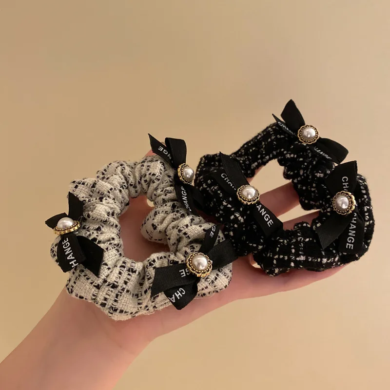 

Korean Senior Sense Small Fragrance Bow Pearl Hair Rope Elastic Hair Scrunchie For Elegant Lady Hair Accessories