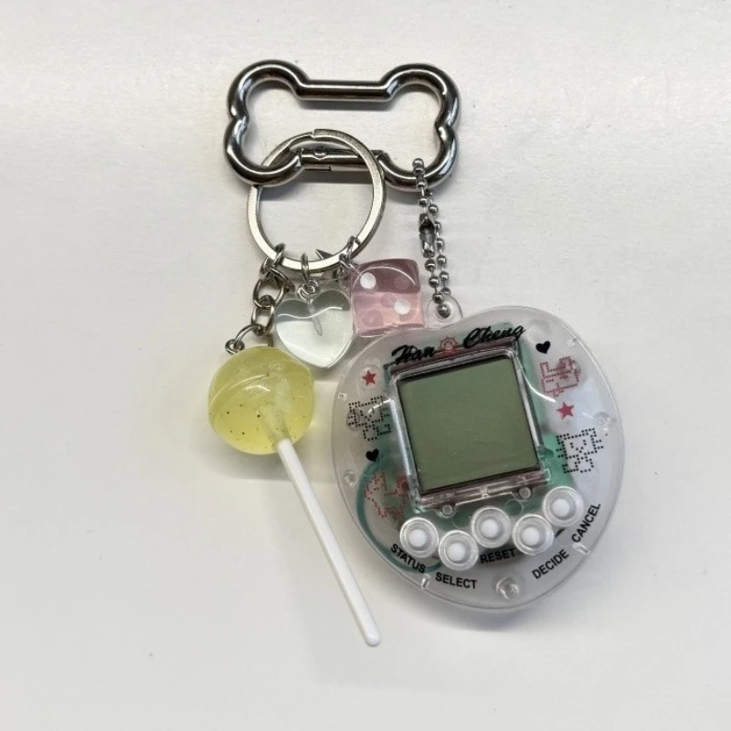 Korean Fashion Rainbow Game Console Bone Keychain Kawaii Harajuku Charm Y2K Crystal Heart Lock DIY Bag Pendant Keychain Vintage