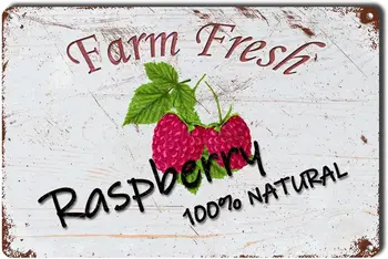 Metal Sign Tin Sign Vintage Wall Art Natural Raspberry Farm Fresh Organic Food Furit Greenhouse Decor For Garage 8×12 I Aluminum