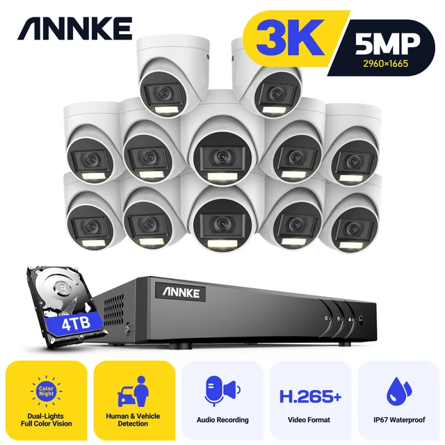 ANNKE 16CH 5MP Lite Система охранной камеры H.265 + DVR наблюдения 12 шт. 5MP PIR наружная камера s IP67 всепогодный комплект безопасности 1