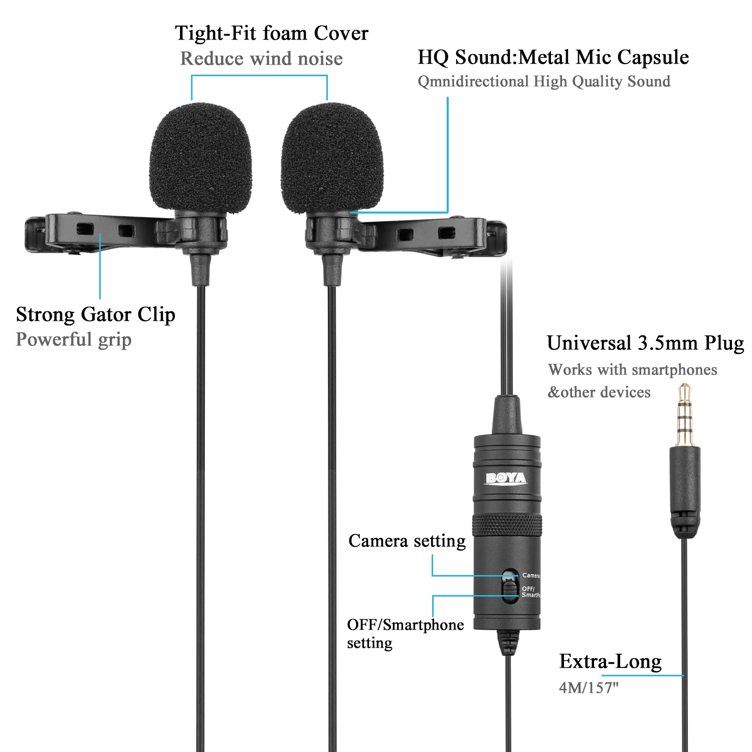 gaming mic BOYA BY-M1/M1 PRO/M1DM 6m Clip-on Omnidirectional Condenser Monitor Lavalier Microphone for Canon iPhone Podcast Nikon Sony gaming headphones with mic