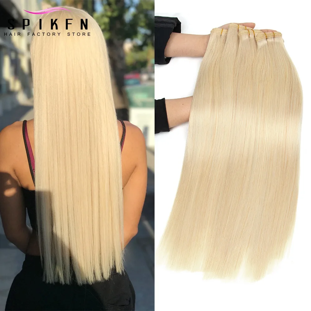 

14"-24" Blonde Flat Weft Human Hair Extensions Sew In Natural Straight Hair Bundles 50g Silk Flat Hair Weaves 100% Human Hair