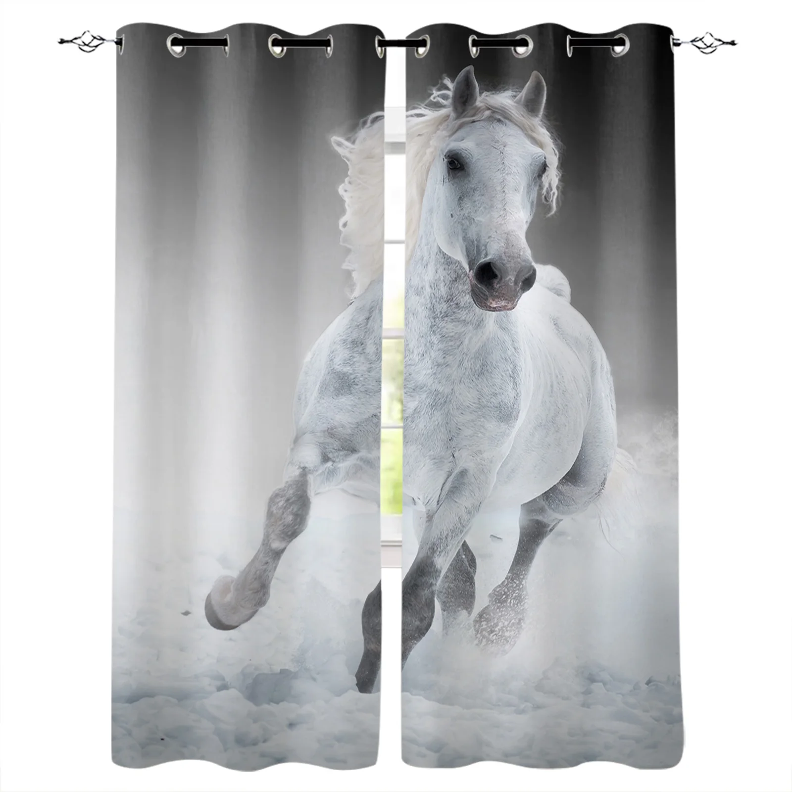 

White Horse Wild Animals Blackout Curtains Window Curtains For Bedroom Living Room Decor Window Treatments