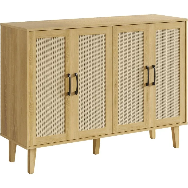 Sideboard Buffet Cabinet, Storage Cabinet with Double Rattan Doors, Modern Rattan Sideboard Cabinet, Kitchen Storage Cabinet