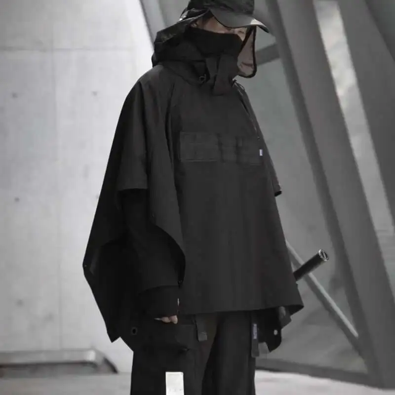 HKSH Autumn Winter New Men's Tide Dark Punk Ninja Style Windbreaker Black Coat Waterproof Jacket Streetwear Gothic Tops HK2002