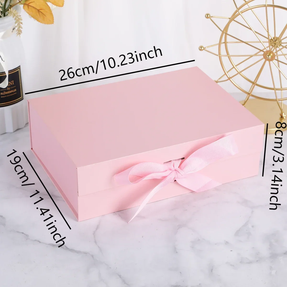 1Pc Golden Ribbon Gift Box with Satin Bow, Folding Jewelry Display Case, Collapsible Ca... - SKU GRGB1035 - UGI Packaging
