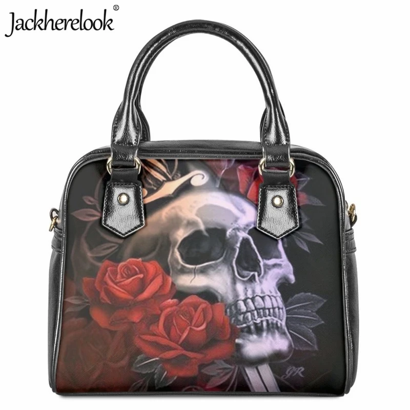 

Jackherelook женские модные сумочки уличный тренд кожаная роскошная сумка-мессенджер Готический Череп Роза с 3D-принтом дизайнерская сумка через плечо