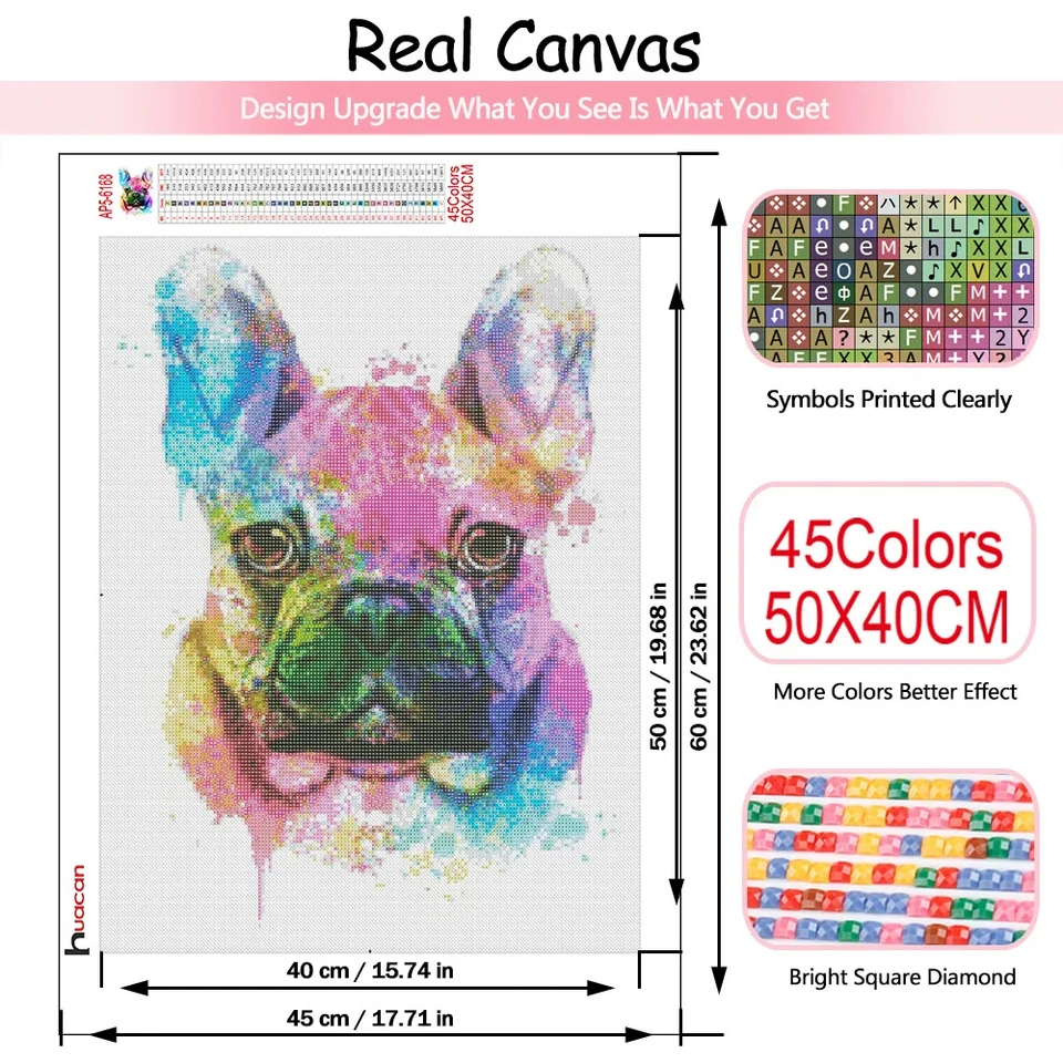 YSCOLOR Diamond Painting Pittura Diamante Fai Da Te Bulldog Francese Cane Tondo Strass Arte Adulto Con Numero Pittura Kit Artigianale Decorazioni Per La Casa Regali 30x40cm