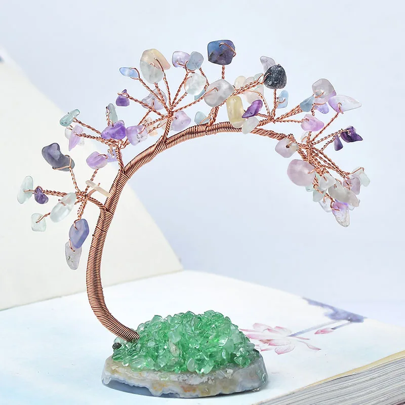 Drzewo ametystowe kamień naturalny kwarc minerał Reiki drzewo fortuny barwny kryształ dekoracja domu prezent przynoszący szczęście zbierania