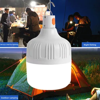 야외 LED 전구 USB 충전식 비상 조명 후크, 캠핑 낚시 휴대용 랜턴 야간 조명, 40W, 60W, 80W