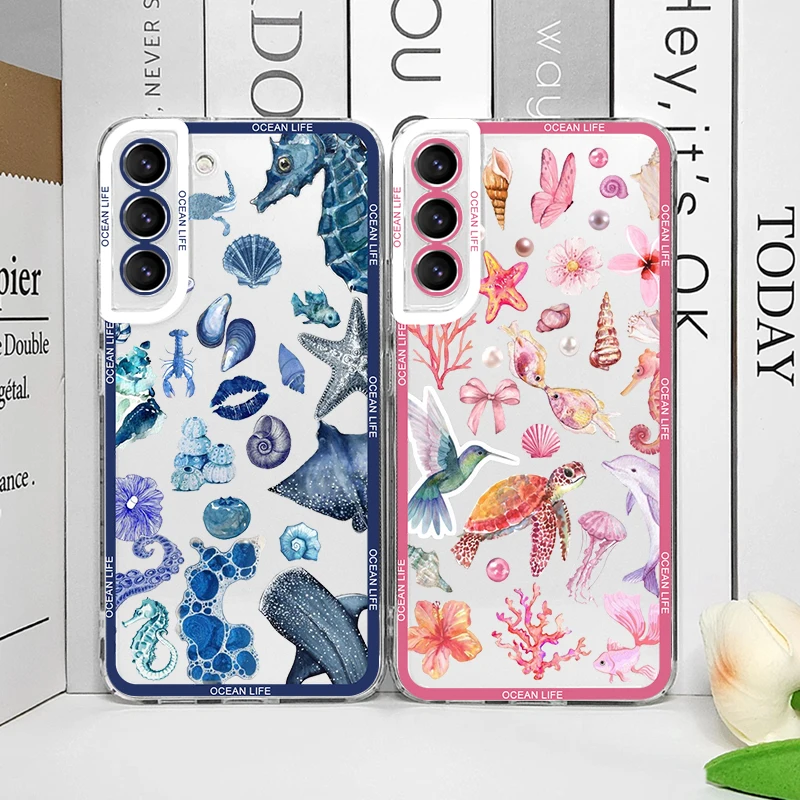 Pink Summer Ocean Turtle & Dolphin Print Clear Phone Case - Soft Protective Cover