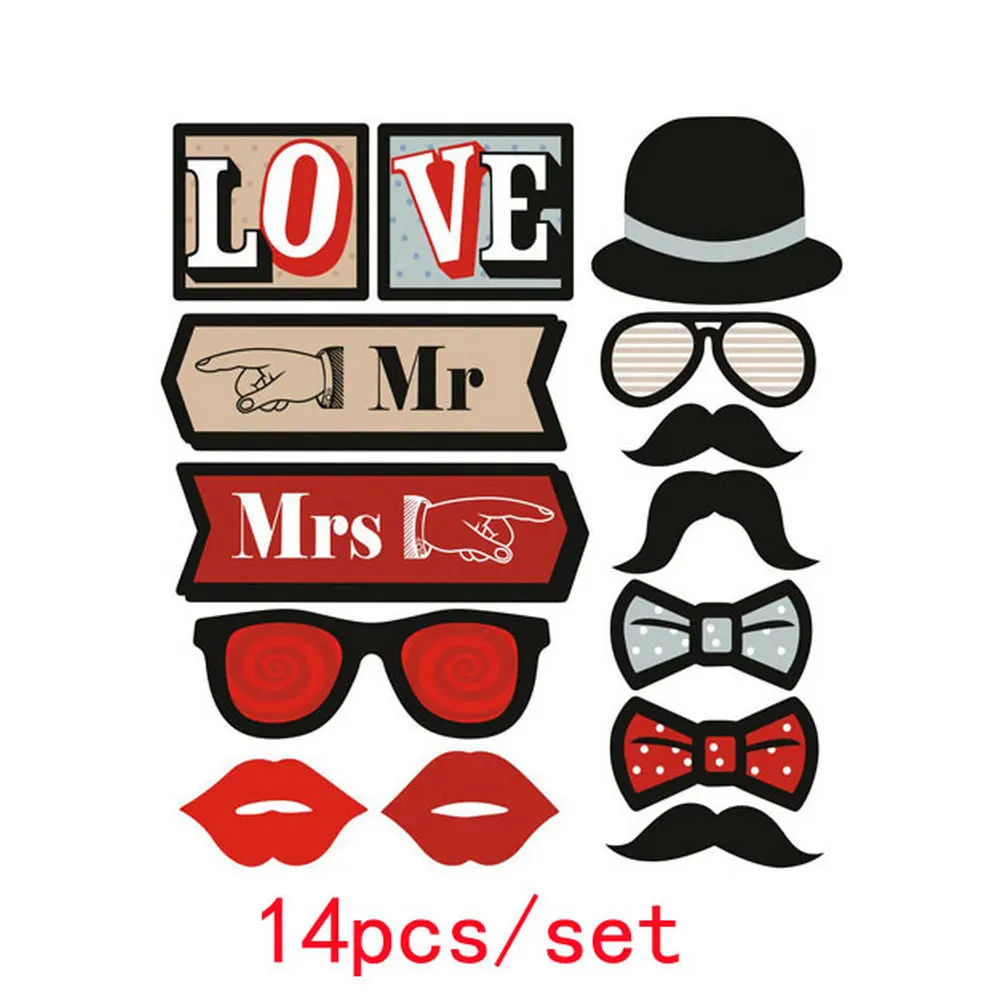 

Love Mrs Mr Funny Photo Booth Props DIY Glasses Mustache Happy Photobooth Accessories Wedding Event Party Supplies