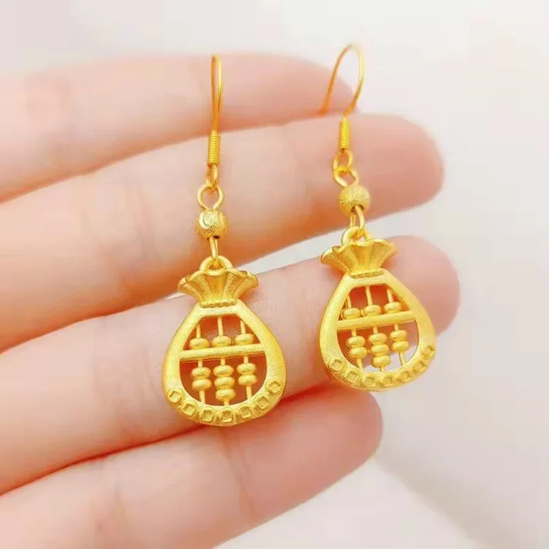 Boutique AU999 real gold women's earrings 24K pure gold earrings abacus ear hooks double happiness luxury jewelry