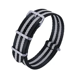 Striped Nylon Ribbed Watch Strap with Silver Buckle and Quick Release - 22mm (Bond)