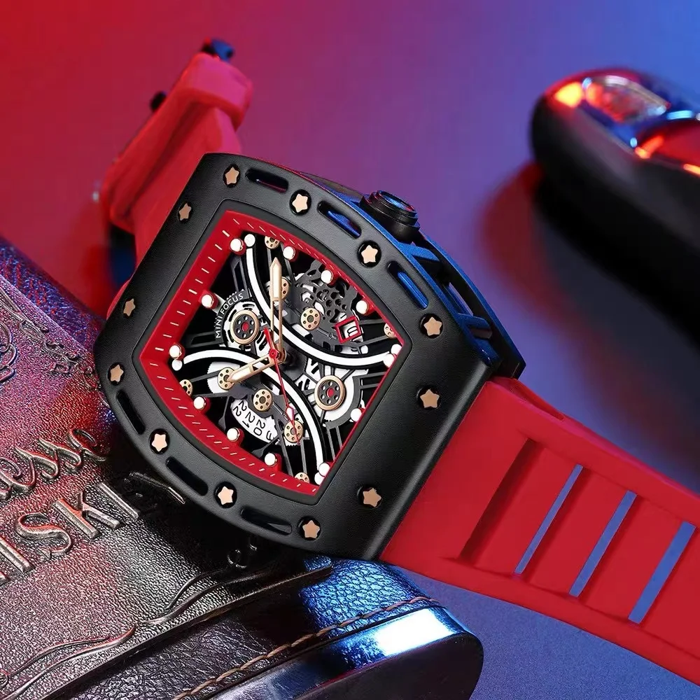 

Top Luxury Domineering Calendar Luminous Men's Watch Square Bucket Type Red Silicone Waterproof Couple Watch for Men 0420