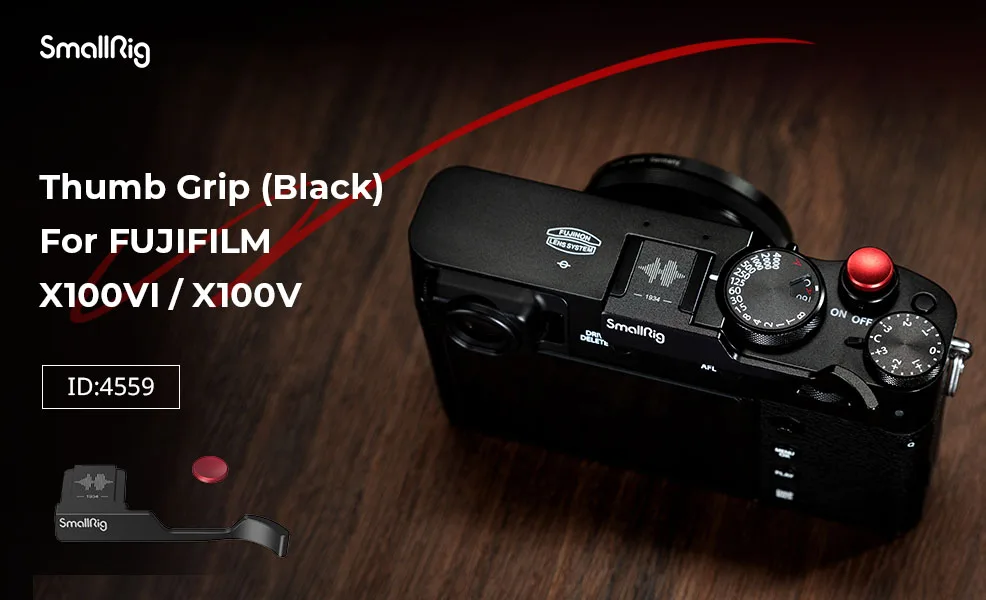 Thumb Grip with Hot Shoe Cover for FUJIFILM X100VI / X100V (Black) with a Concav