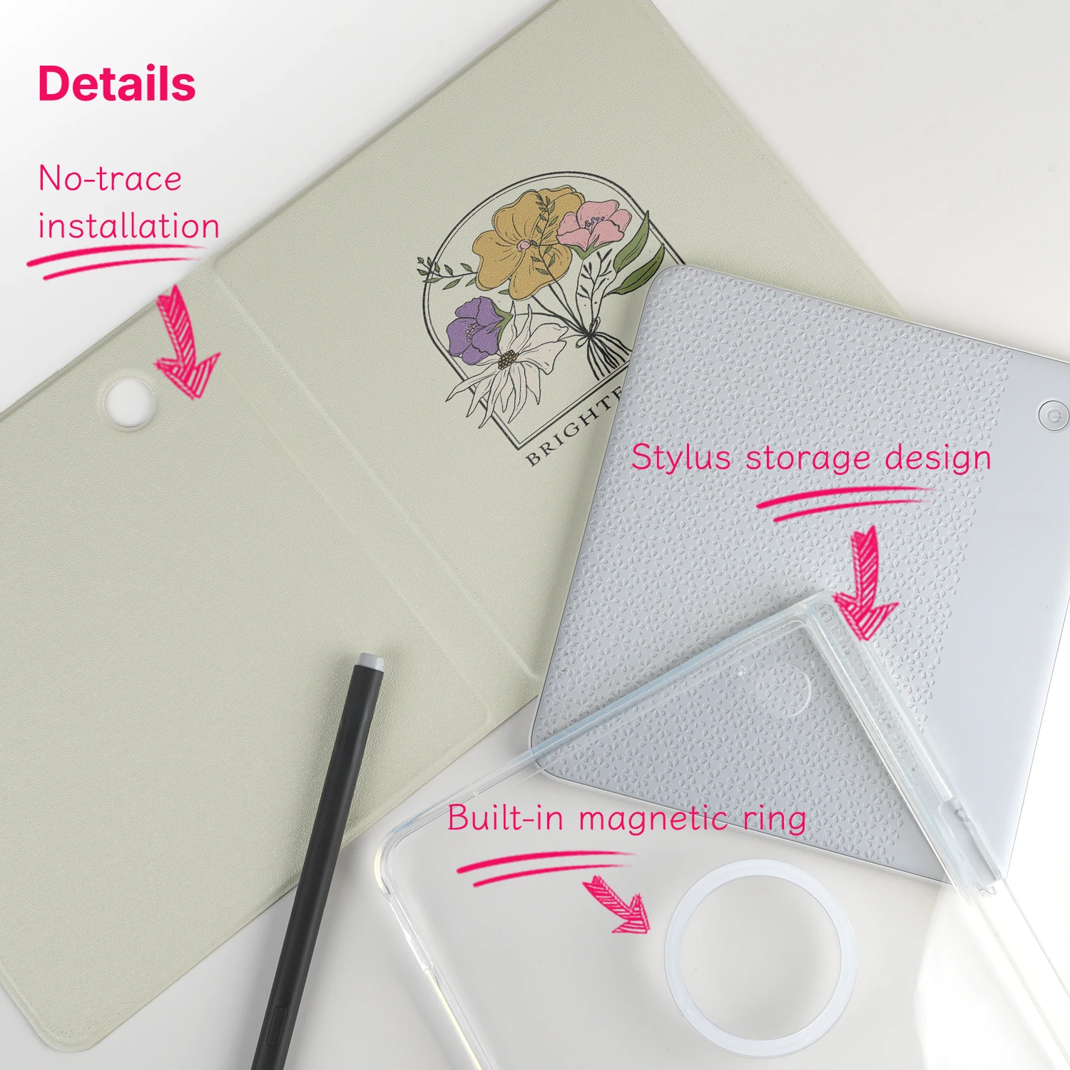 Floral Illustration Detachable Magnetic Case with Clear Back