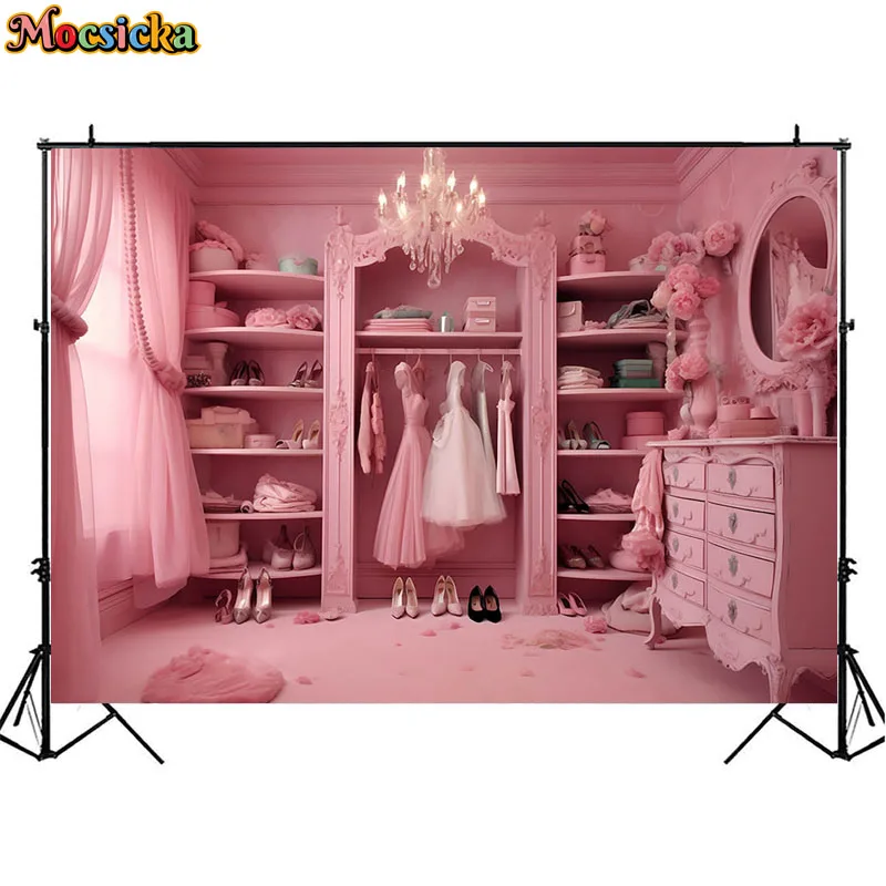 Pink Dream Closet Photography Backdrop Fashion Doll Vanity Mirror