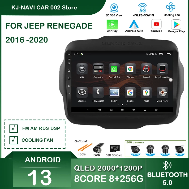 Android 13 Autoradio Per Jeep Renegade 2016 - 2020 Player Video Multimedia Carplay Autoradio Dsp Navigazione Bluetooth Wireless