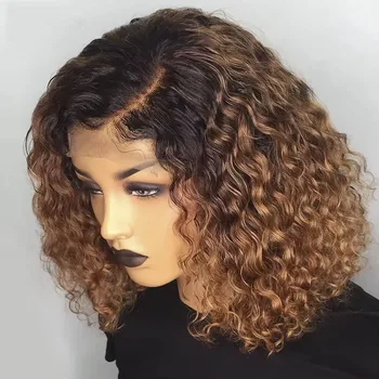 13x4 Lace Frontal Human Hair Wigs Deep Curly Short Curly Bob Wig for Black Women Brown Blonde Highlight Wig Human Hair Full Wig